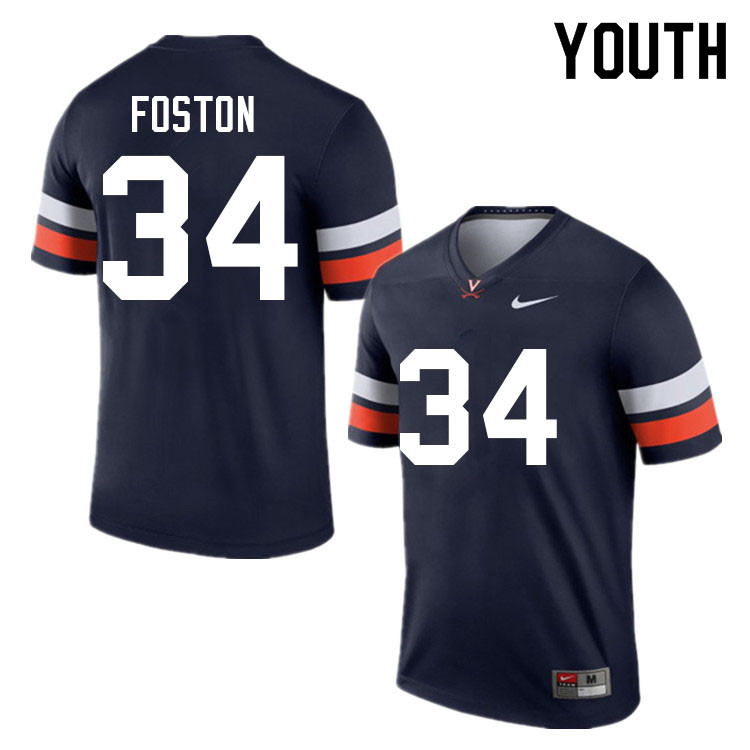 Youth #34 Amaad Foston Virginia Cavaliers College Football Jerseys Sale-Navy - Click Image to Close